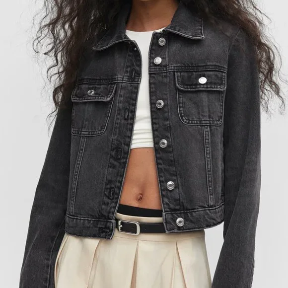 Mango Black Pocketed Denim Jacket/NWT/XXL - Picture 1 of 15